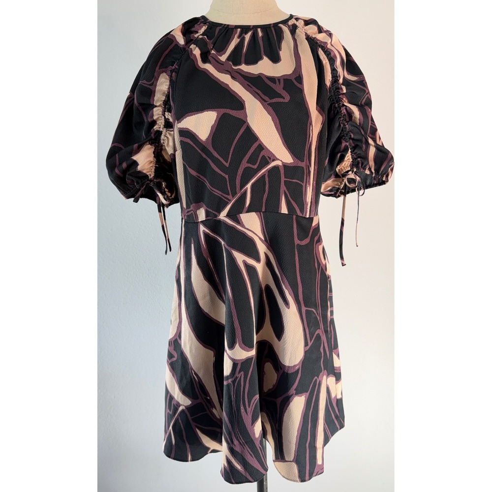 Ted Baker Gilliaa Abstract Print Fit n Flare Mini Dress Puff Sleeves Whimsigoth - Picture 3 of 12